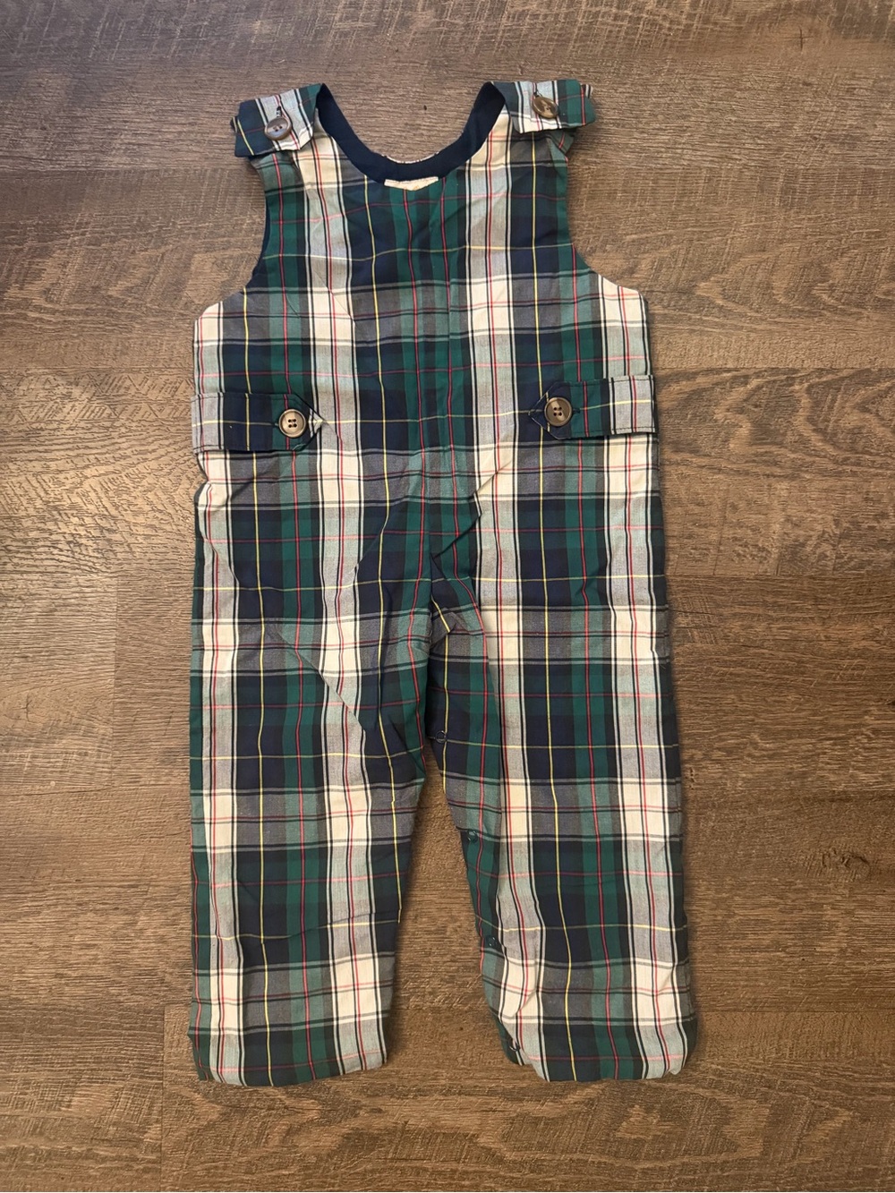Classic Green & Navy Plaid Kids Overalls